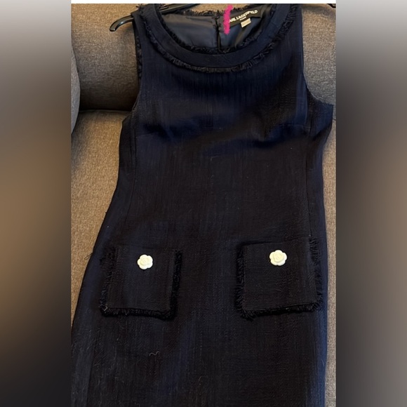 KARL LAGERFELD PARIS Navy Sleeved Sheath Dress - Picture 4 of 13